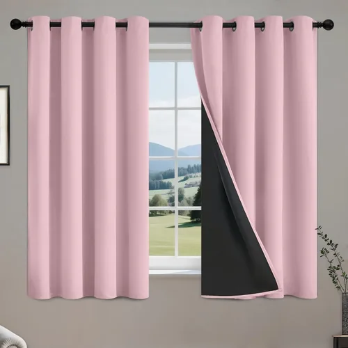 Vista 27 de COSVIYA Cortinas opacas 100% beige Biscotti para dormitorio, juego de 2 paneles de 63 pulgadas de largo, bloqueo de luz completa, aislamiento