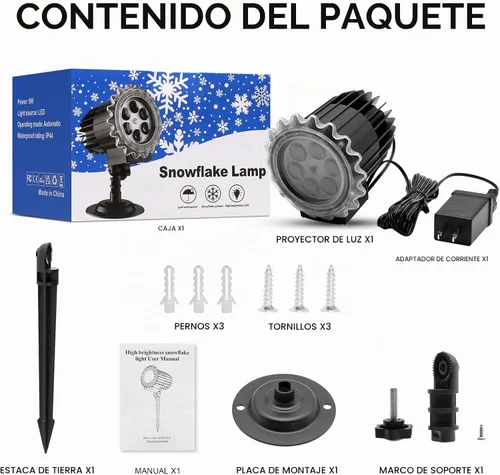 Vista 7 de Proyector de luces de copo de nieve para exteriores, 9 vatios súper brillantes, lámpara de nevada, proyección de luz nocturna, luces LED
