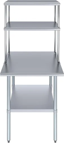 Vista 5 de Mesa de trabajo de acero inoxidable resistente aprobada por la NSF con estante inferior ajustable para cocinas, cuartos de servicio, almacenamiento