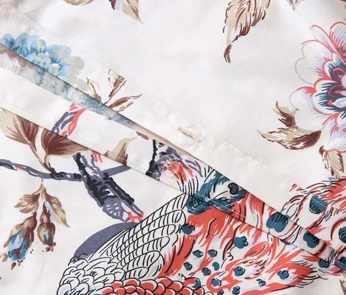 Vista 2 de Eikei - Funda de edredón floral con pavo real majestuoso de jardín oriental Estilo asiático elegante Chinoiserie Árboles en flor, vides y ramas