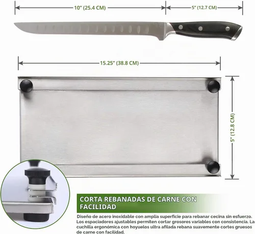Vista 3 de Cortador de carne de acero inoxidable Jerky Maker Tabla de cortar con cuchillo profesional de 10 pulgadas para cortar y tallar