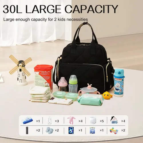 Vista 3 de Mochila grande para pañales con cambiador, pañales de viaje 6 en 1, bolsa de bebé para mamá, bolsa de hospital para mujeres, bolsa de maternidad