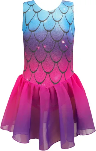 Vista 4 de EQSJIU Leotardo de ballet con falda tutú para niñas, para baile, gimnasia, niños pequeños, vestido de fiesta con copos de nieve brillantes