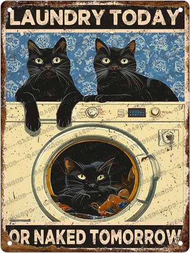Vista 36 de Cartel de metal divertido vintage con diseño de gato de cocina con texto en inglés «Cat Never Trust A Skinny Cook», póster de metal para el hogar