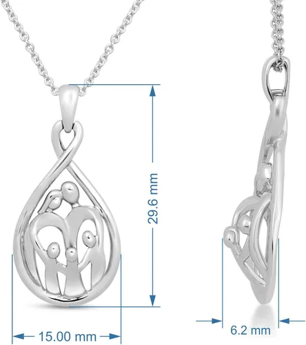 Vista 2 de Jewelili Collar con colgante familiar de plata de ley, 18 pulgadas