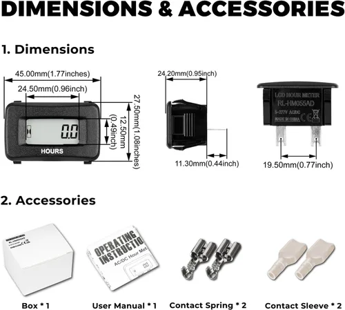 Vista 8 de Runleader Kit de medidor de horas LCD digital, AC/DC 5V a 277V, uso para cortacésped ZTR, generador de tractor, carrito de golf, club, coche
