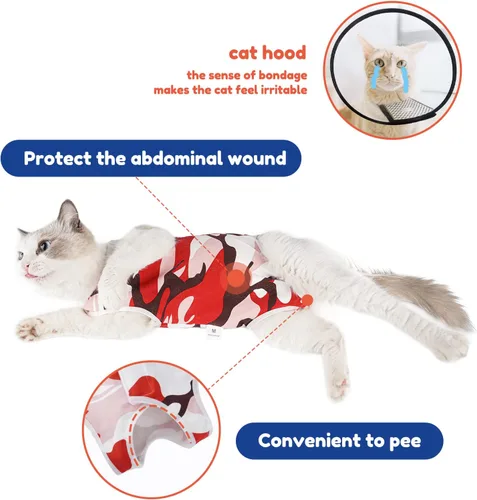 Vista 4 de Traje de recuperación quirúrgica para gatos, cono de heridas abdominales, collar electrónico, alternativo, antilamidas o enfermedades de la piel