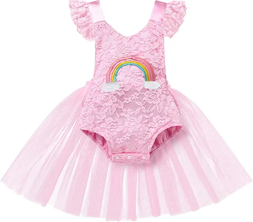 Vista 7 de Traje de bebé niña primer cumpleaños traje de encaje tul mameluco princesa tutú vestido de un año cumpleaños pastel Smash fotografía ropa
