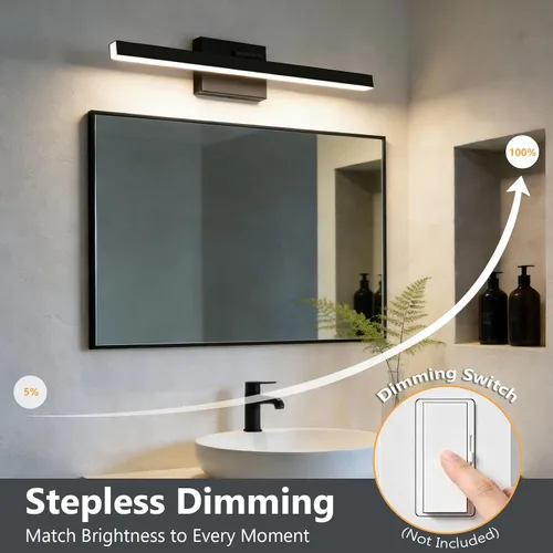 Vista 5 de IZORRO Moderna lámpara de tocador de baño de 16 pulgadas, giratoria, 12 W, regulable, lámpara LED sobre el espejo, barra de luz negra para tocador