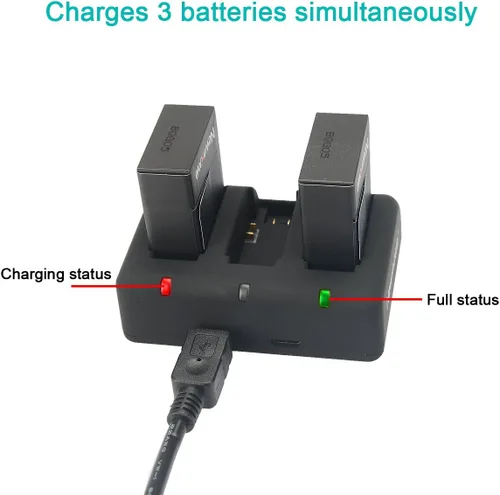 Vista 5 de Newmowa Paquete de 2 baterías de 1300 mAh y cargador de 3 canales para GoPro Hero 3/3+ Batería de repuesto y cargador rápido para AHDBT-301