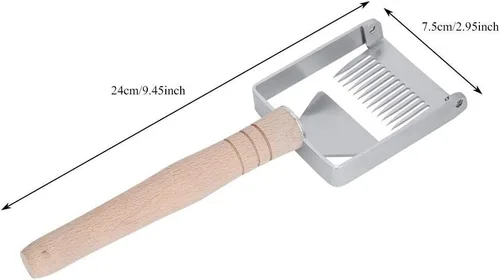 Vista 3 de TOPINCN Miel destaponamiento raspador acero inoxidable panal miel tenedor cuchillo Uncapper apicultura herramienta raspador colmena mango de madera