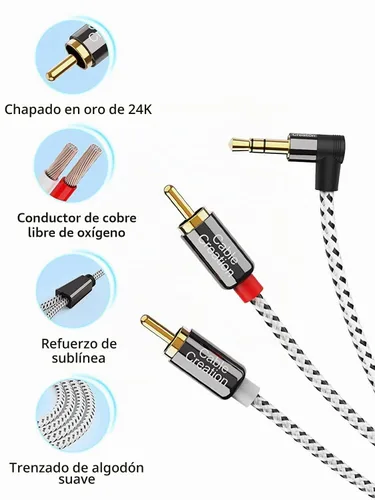 Vista 3 de CableCreation Cable de ángulo de 0.1 in a RCA de 1,6 pies/1.6 ft Negro&blanco
