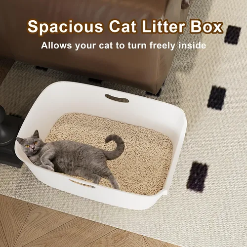 Vista 6 de Caja de arena blanca de plástico de alta cara para gatos de entrada baja, 22.8 x 15 x 8.66 pulgadas con protector contra salpicaduras, interior liso