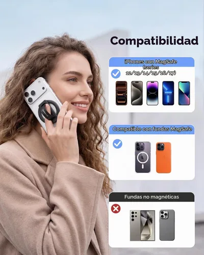 Vista 9 de SUPERONE para agarre de teléfono MagSafe, bucle de silicona suave y soporte Negro