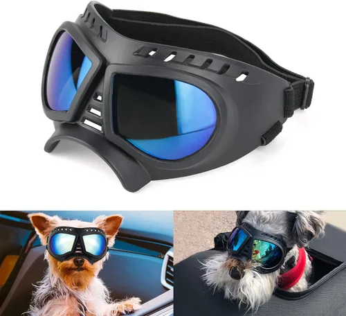 Vista 10 de Paquete de 2 gafas de sol para perros de raza mediana a grande, protección ocular anti-UV con correas ajustables, color plateado Paquete de 2
