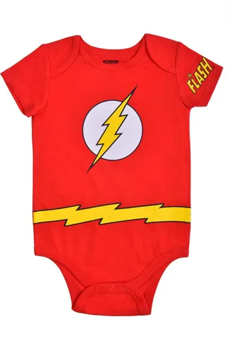 Vista 2 de WARNER BROS. The Flash Creeper Set Short Sleeve Creeper with Cap, The Flash Superhero Bodysuit, Baby Romper