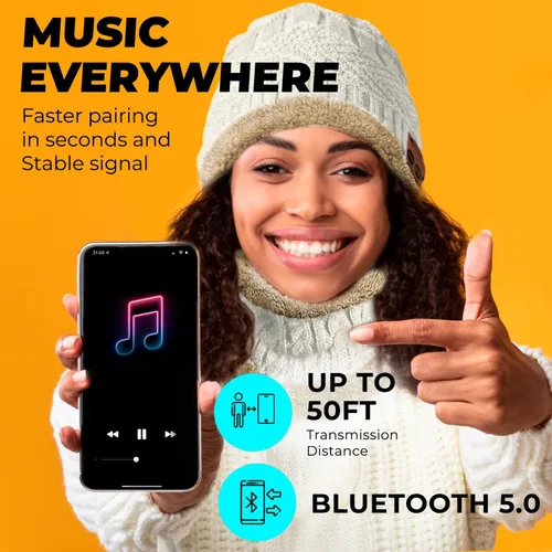 Vista 3 de Gorro inalámbrico Bluetooth con bufanda Gorro para auriculares Gorro inalámbrico con Bluetooth