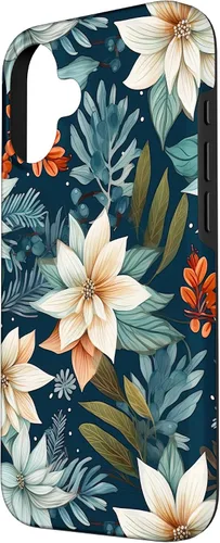 Vista 2 de iPhone 16 Aesthetic Christmas Floral Pattern Winter Flower Girl Women Case