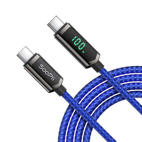 Vista 20 de SOOPII Cable USB C a USB C de 100 W, cable trenzado tipo C de nailon de 1 pie con pantalla LED para iPhone 15/15 Pro/15 Plus/15 Pro Max, MacBook