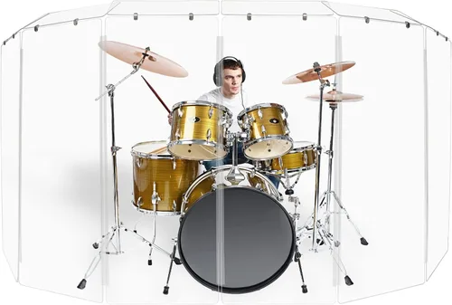 Vista 12 de PENNZONI Drum Shield de 5 pies con bisagras de plástico, viene con 3 paneles para tambor y bisagras de plástico, paneles de acrílico transparente