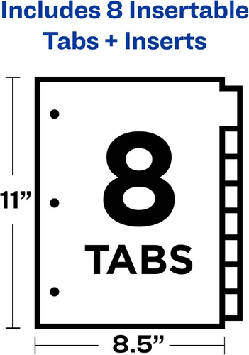 Vista 5 de Avery Big Tab - Separadores de plástico insertables con 2 bolsillos para carpetas de 3 anillas, juego de 8 pestañas, multicolor brillante de dos