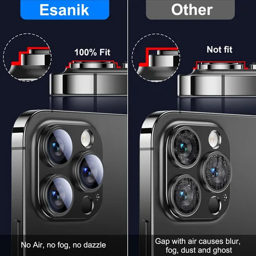Vista 3 de Esanik Paquete de mejora de 2 unidades para iPhone 14 Pro/iPhone 14 Pro Max Protector de lente de cámara, estuche de metal de aleación de aluminio