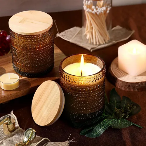 Vista 5 de DEVI Tarros de vela de vidrio Amber Empry de 14 onzas para hacer velas (paquete de 6), tarros de velas de 3 mechas, recipientes de velas vacíos a