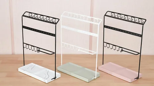 Vista 8 de LKKL Organizador de joyas con bandeja de resina, soporte para collar y organizador de aretes, soporte de joyería para aretes, collares, pulseras