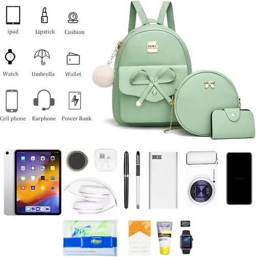 Vista 30 de ZGWJ Mini mochila de cuero con moño, mochila pequeña, linda mochila casual de viaje para niñas y mujeres, M, Mochilas tipo mochila