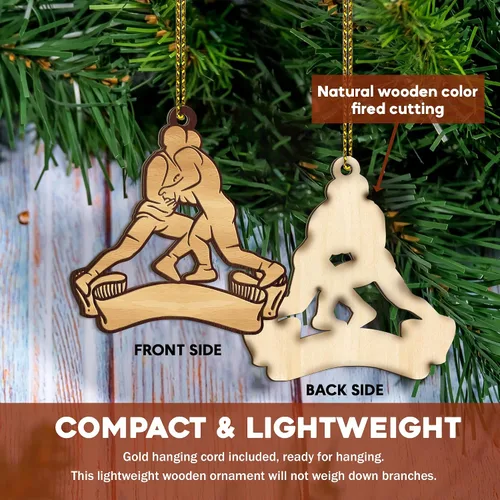 Vista 2 de Adorno de Navidad de lucha libre 2025, adornos de luchador niño para árbol de Navidad, decoración colgante de madera con temática deportiva, regalos