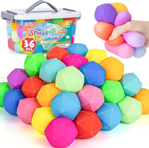 Vista 9 de Paquete de 12 cubos de estrés de aumento lento, bolas de estrés para masa, juguetes para aliviar la ansiedad, cubo suave, juguetes elásticos