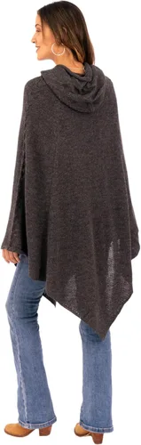 Vista 4 de NOVICA Poncho con capucha de mezcla de alpaca hecho a mano en grafito de Perú Wool Clothing Grey Solid 'Adventurous Style in Slate', Gris