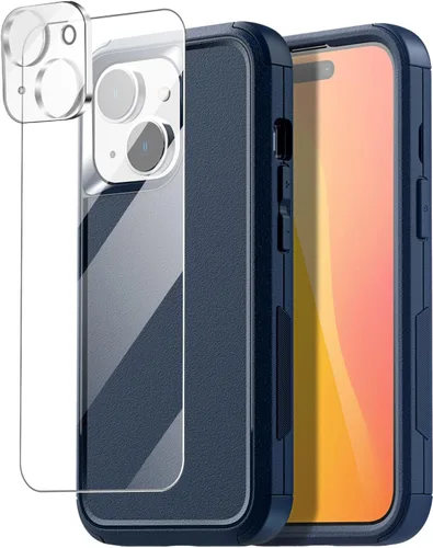 Vista 10 de AICase Funda compatible con iPhone 15, soporte integrado con protector de pantalla de cristal, protección contra caídas de alta resistencia, cuerpo