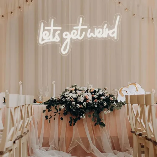 Vista 2 de Let's Get Weird - Letrero de neón blanco con puerto de carga USB e interruptor regulable, lámparas de noche colgantes de neón para decoración