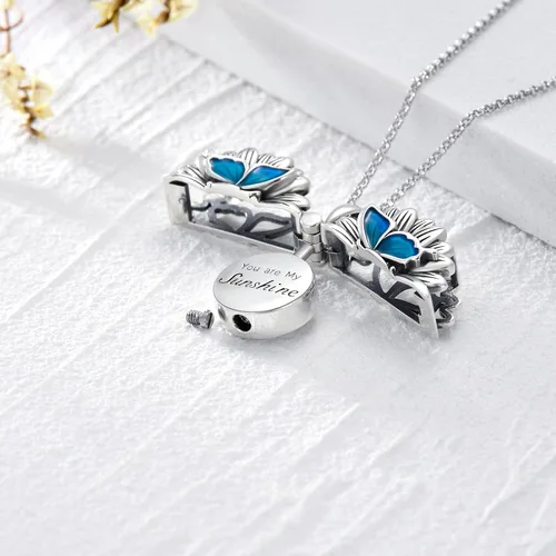 Vista 3 de SOULMEET Flower Cremation Jewelry for Ashes, SilverGold SunflowerButterfly Urn Necklace for Ashes, Cherish Memories Cremation Locket Jewelry