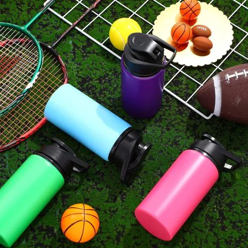 Vista 3 de Eaasty 16 botellas de agua de aluminio de 17 onzas a granel, multicolor reutilizable, botella deportiva con tapas a presión, paquete múltiple