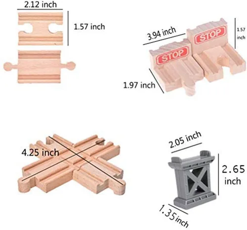 Vista 2 de Juego de 12 pistas de tren de madera, pistas de bache macho-macho, hembra-hembra, pista de muelle de puente (color aleatorio), pistas cruzadas