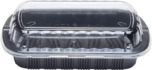 Vista 2 de Karat Envase de costilla de plástico PP negro con tapa transparente OPS - 100