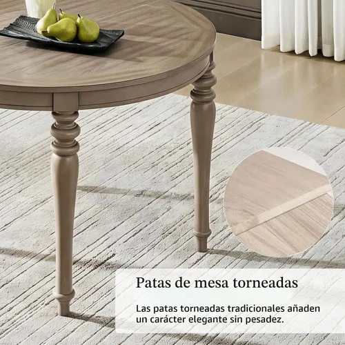 Vista 5 de HULALA HOME Mesa de comedor extensible redonda ovalada de 42 a 60 pulgadas, mesa de comedor extensible de madera de roble vintage con hojas