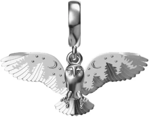 Vista 3 de Cuentas góticas de plata de ley 925 con dije de búho y bosque para Pandora y pulseras o collares similares Plata Sin gemas