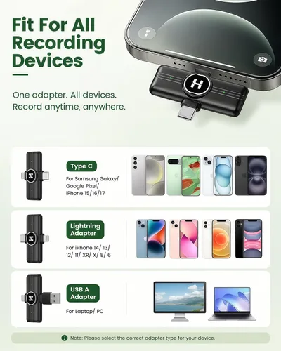 Vista 8 de Micrófono de solapa inalámbrico USB C Mini para iPhone 15 16, dispositivos iOS y Android, micrófono de solapa con reducción de ruido para grabación