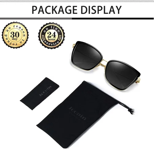 Vista 6 de Joopin - Lentes de sol de gran tamaño con forma de ojos de gato para mujer, con marco de metal de moda