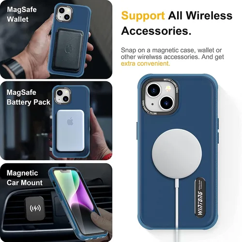 Vista 5 de WINTONG Funda magnética compatible con iPhone 14 / iPhone 13 con protector de vidrio, protección contra caídas de grado militar, resistente a prueba