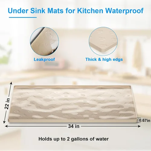 Vista 5 de Tapete para debajo del fregadero, tapete impermeable para gabinete de cocina de 34 x 22 pulgadas, forro de silicona flexible para debajo