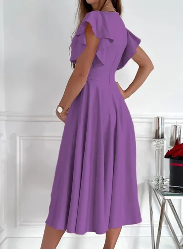 Vista 3 de Dokotoo Vestido de fiesta elegante con cuello en V para mujer, vestido de manga corta, vestido de patinadora, vestidos de invitados de boda