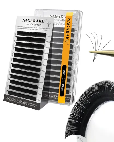Vista 50 de NAGARAKU Easy Fan - Extensiones de pestañas prefabricadas en abanico de 3 capas, pestañas autoflorecientes de mega volumen, pestañas automáticas