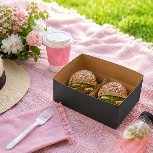 Vista 4 de Restaurantware Bio Tek - Bandejas de hamburguesas de 8.4 x 6 x 3.5 pulgadas, 100 bandejas de papel desechables para alimentos, bandejas de papel