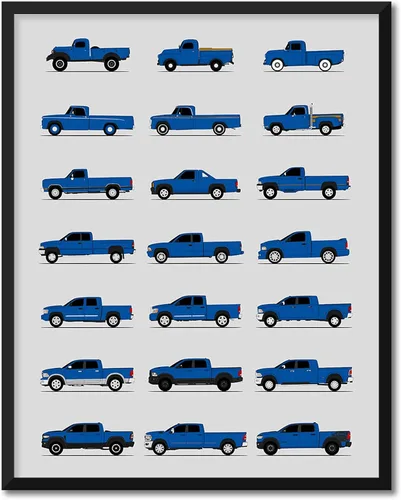 Vista 19 de Custom Car Posters Póster hecho a mano compatible con Dodge Ram Pickup Truck Generations e impresión de Ram 1500 2500 3500 – Multi, impresión