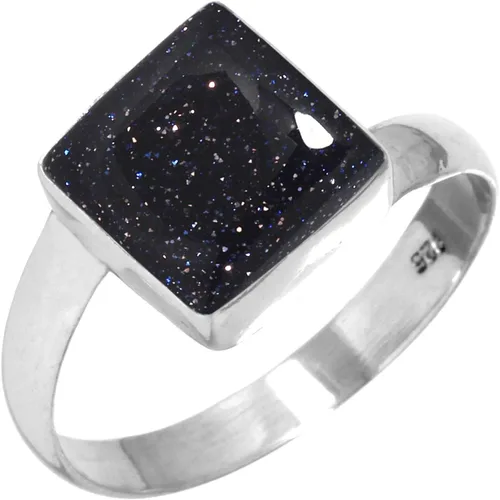 Vista 23 de Boho - Anillo de plata de ley 925 hecha a mano con piedras preciosas naturales, lapislázuli, granate, turquesa y cuadrado Ámbar