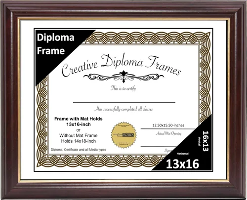 Vista 13 de Creative Picture Frames Marco para Diploma de Caoba con Borde Dorado de 12x16 pulgadas con Vidrio y Paspartú Negro y Colgadores de Pared Instalados